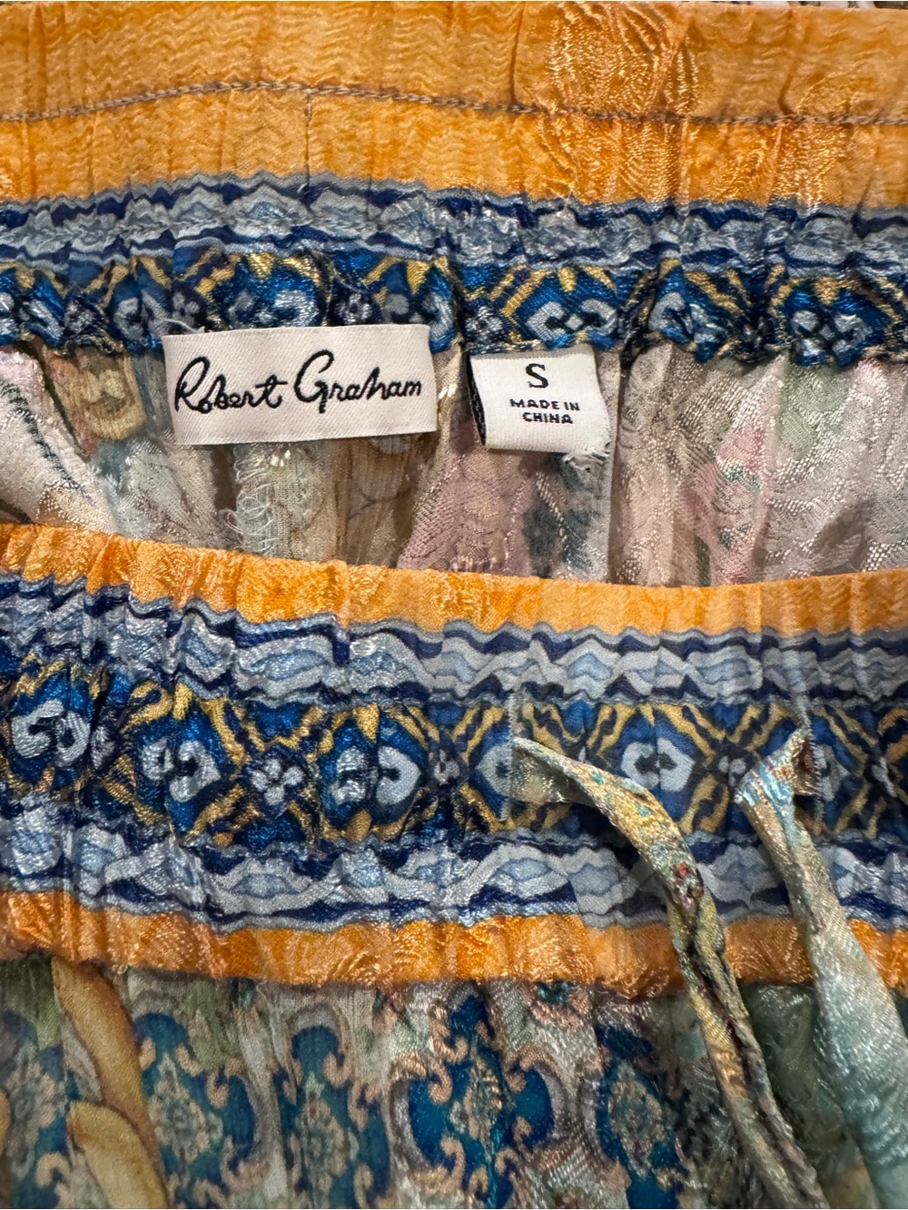 Robert Graham Yellow & Blue Patterned Maxi Skirt with Drawstring